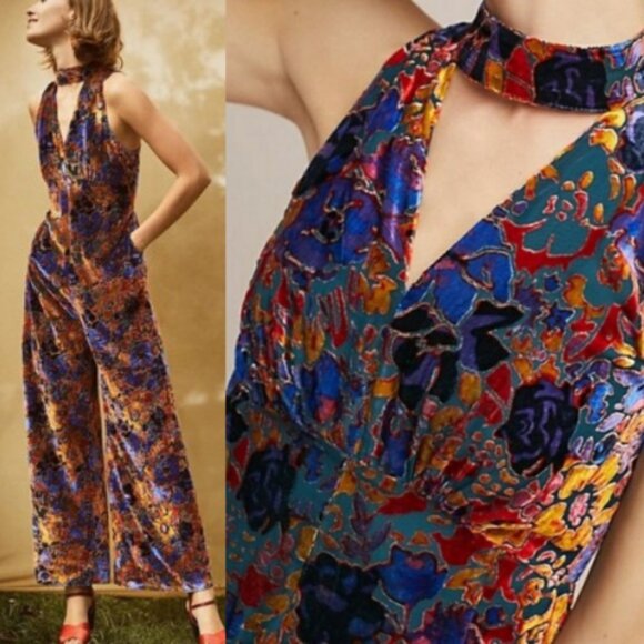 Anthropologie Maeve Ava Velvet Jumpsuit Size 8 26776 - Picture 1 of 14